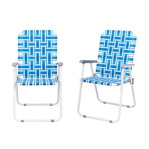 Sedie da Spiaggia 2pz in Tubo d'Acciaio con Tessuto in PP, Sedia Pieghevole con Capacità di 120kg, a Righe Blu e Bianche - Product Image 3
