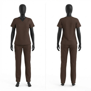 Uniforme de Enfermería Premium para Mujer, Mezcla de Spandex/Poliéster 65/35, 180 GSM, Color Marrón, Cuello en V, Pantalón Tipo Cargo, Uniforme de Hospital Personalizado - Product Image 1