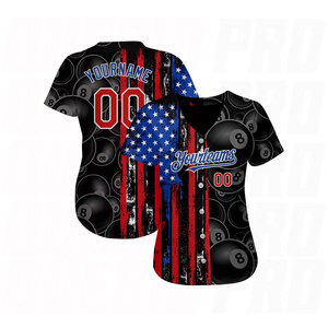 Camiseta de Béisbol Personalizada con Diseño 3D de Patrón Negro, Rojo y Azul Rey, con la Bandera Americana, para Billar y Snooker - Product Image 2