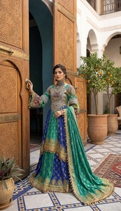 Anarkali <b>Wedding</b> Gown Women Casual <b>Dresses</b> Dark Green Silk Heavy Gold Silver Embroidered Luxury Ethnic Shalwar Kameez Maxi <b>Dress</b> - Product Image 2