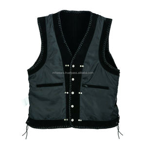 MH <b>Men's</b> <b>Black</b> Velour <b>Vest</b> With White Stitching And Snap Buttons V-Neck Casual Outerwear - Product Image 3