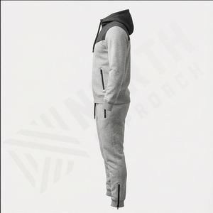 Ensemble de survêtement pour homme avec capuche et blocs de couleur, sweat-shirt à fermeture éclair intégrale et pantalon de jogging, tenue décontractée d'automne en polyester et coton - Product Image 5