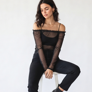 Sexy Transparent Sheer <b>Mesh</b> Off Shoulder <b>Top</b> Women See Through Sexy Off Shoulder <b>Top</b> Women Fashion Summer Wear Transparent <b>Tops</b> - Product Image 4