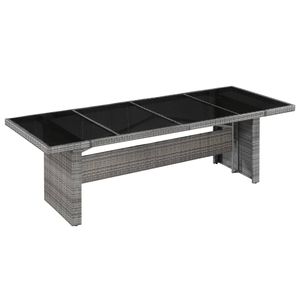 Mesa de Comedor para Exterior con Ratán PE Gris y Negro, Acero con Recubrimiento en Polvo y Cubierta de Vidrio - Product Image 1