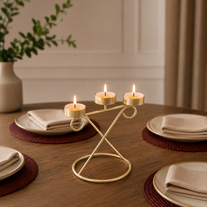 Portavelas de metal para 3 velas, acabado dorado, centro de mesa decorativo para sala de estar, decoración de mesa de comedor - Product Image 4