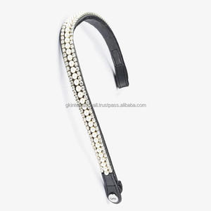 Banda para cejas de caballo de cuero negro de nuevo diseño con cristales blancos de primera calidad perlas diamantes de imitación banda decorativa para cejas de caballo de cuero - Product Image 6