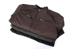 Blouson Homme Formel Multi-Poches Col Montant Imperméable Printemps en Similicuir Doublure Polaire Coupe-Vent Moto en Cuir PU - Product Image 2