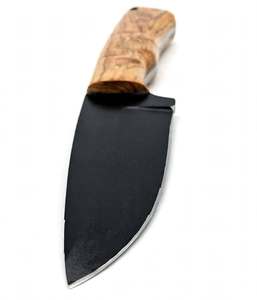 Couteau utilitaire artisanal en acier carbone noir mat, lame à pointe tombante, manche en bois d'olivier - Product Image 4