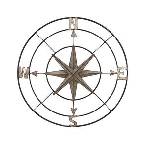 Boussole murale en métal gris style côtier, idéale pour la décoration de chambres, bureaux et patios de style farmhouse, vente en gros depuis l'Inde - Product Image 1