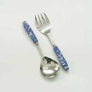 Trending Style Resin Handle Premium Salad Server Spoon and Fork Metal Flatware in Stainless Steel Salad Server Spoon and Fork - Product Image 3