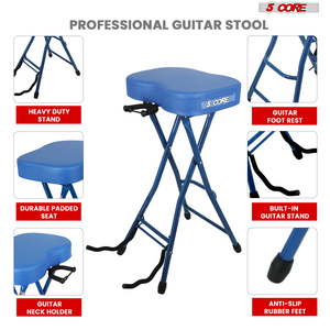 Taburete de Guitarra Metálico de 5 Patas, Silla Acolchada de 3.15 Pulgadas, Plegable, Resistente, con Reposapiés Integrado - Product Image 6