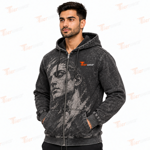 Men's Zip-Up Hoodie Acid Wash Print Casual Hooded Sweatshirt Regular Fit Polyester FRENCH TERRY Autumn Wear Zipper Hoodies - Product Image 2