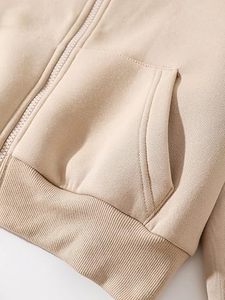 Eco Friendly Organic Cotton Recycled Polyester Women Crop Hoodie Custom Logo Sustainable Fleece <b>Cropped</b> Hoody <b>Zip</b> <b>Up</b> - Product Image 5
