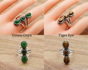 925 Sterling <b>Silver</b> 3-Stone Gemstone <b>Ring</b>: Boho <b>Statement</b> Jewelry - Product Image 4