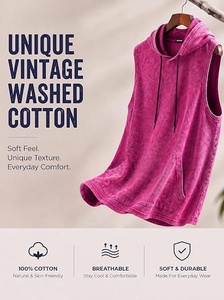 Camiseta sin mangas con capucha para hombre, de punto, color liso, estilo musculoso, para verano, 100% algodón, transpirable, forro polar lavado. - Product Image 5