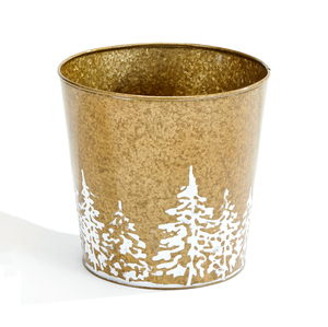 Pot de fleurs rond en métal avec texture d'arbre de Noël en relief, pot de fleurs à texture d'arbre avec détails en relief faits à la main pour une utilisation en intérieur - Product Image 1