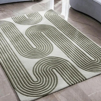 Alfombra Hecha a Mano en Color Verde Oliva y Blanco, Antideslizante, Ecológica, de Pelo Largo, Moderna, para Sala de Estar