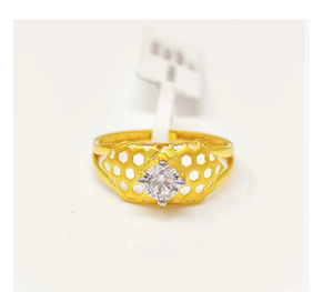 22K Solid Gold Honeycomb <b>Mesh</b> Ring for Women Real 916 Yellow Gold CZ Solitaire Ring Geometric <b>Net</b> Design Fine Jewelry - Product Image 2