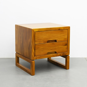 Table de chevet nordique moderne et contemporaine en teck avec 2 tiroirs Table de chevet en bois pratique pour la décoration de meubles de chambre à coucher d'hôtel à la maison - Product Image 1
