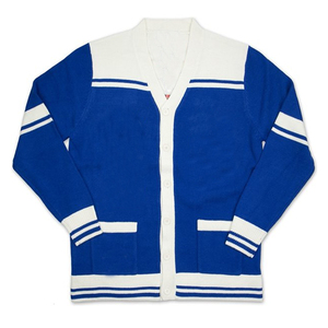 Cárdigan de Punto a Rayas Azules y Blancas para Hombre, Manga Larga, Cuello en V, Botones al Frente, Grosor Estándar para Otoño - Product Image 1