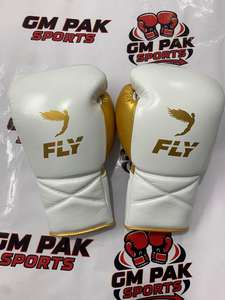 Gants de boxe Fly Superlace X blancs à lacets pour entraînement professionnel 8oz-16oz - Product Image 3
