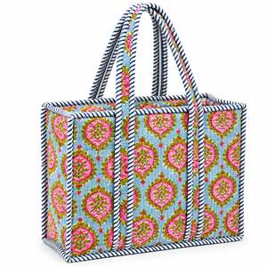 Bolsa de Lona con Paneles Florales, Gran Capacidad, Cierre de Cremallera, Aislada, Moderna, para Compras, Todas las Temporadas - Product Image 1