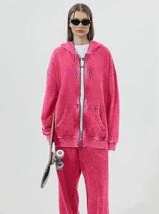 Sweat à capuche zippé 100 % coton délavé pour homme, impression sérigraphique personnalisée, style vintage streetwear, vente en gros OEM - Product Image 3