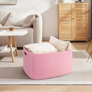 75L Eco-Friendly Modern <b>Woven</b> Cotton Rope Storage <b>Basket</b> 22x17x12 for Drink/Food Use in Living Room Bedroom Nursery - Product Image 5
