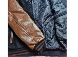 <b>Men's</b> Red Blue Varsity <b>Jacket</b> PU <b>Leather</b> Sleeve Preppy Style Turn-down Collar Button Closure Autumn Wear - Product Image 3