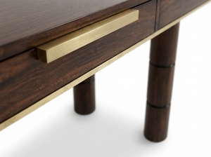 Solid Wood Makeup <b>Vanity</b> Desk Walnut Finish Brass Accent Rectangular Dressing <b>Table</b> with Drawers Floor Mount for Bedroom Hotel - Product Image 3