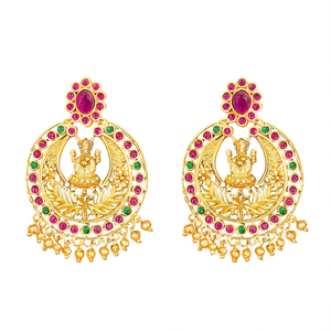 Vintage Gold Plated Brass Chandelier Earrings with Jade Pearl Diamond Moissanite Zircon - Product Image 3