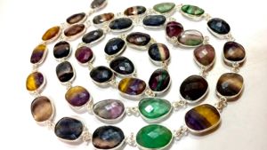Natural Fluorite Briolette Free Shape 10-15mm Bezel Connector <b>Chain</b> Sold Per Foot - Product Image 5