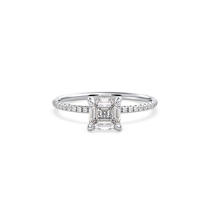 Bague de fiançailles solitaire REYES Asscher Cut en or massif 14 carats avec diamant de laboratoire HPHT CVD et halo caché pour femme, bijoux fins - Product Image 2