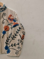 Veste bomber à col montant pour femme, manches trois quarts, broderie florale à la main, style hiver, tricotée 100% coton, design élégant