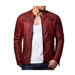 Men's Black PU Leather Biker Jacket <b>Slim</b> Fit Stand Collar <b>Belted</b> Zipper Closure Moto Style Winter Wear Quick Dry Coated - Product Image 5