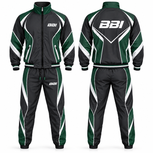 Conjunto Deportivo para Hombre, Chaqueta Cortavientos Geométrica con Paneles Curvos en Verde Oscuro y Negro, Pantalones Jogger con Puños Elásticos, Ropa Deportiva de Verano - Product Image 1