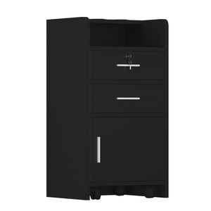 Carrello da Salone Nero a 3 Livelli con Serratura, Mobiletto con Cassetti Scorrevoli in Legno, Attrezzatura per Spa, Codice 92007726 - Product Image 2