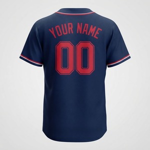 Camiseta de Béisbol Personalizada de la Marina, Nombre del Equipo 00, Estampado Rojo, Cierre de Botones, Manga Corta, Unisex, para Adultos, Poliéster que Absorbe la Humedad - Product Image 4