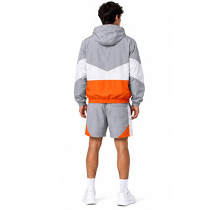 Conjunto de Chaqueta y Pantalones Cortos Cortavientos de Dos Piezas para Hombre, Diseño Estampado con Efecto Ácido, Cierre Reflectante, Material de Poliéster/Nailon, Ropa Urbana - Product Image 4