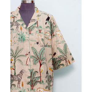 Vestidos casuales bohemios indios para mujer, 100% algodón, tejido con estampado de jungla, manga larga, cuello en V, dobladillo recto, lavable, con botones. - Product Image 2