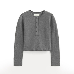 Haut court en tricot à manches longues pour femme, boutonné devant, couleur unie, style minimaliste, à porter toute l'année - Product Image 1