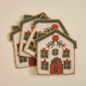 Classic Tri-Color Glass <b>Beads</b> & Fabric Round Hand Embroidered Eco-Friendly FLORAL DESIGN Premium Quality <b>Coaster</b> Set - Product Image 6