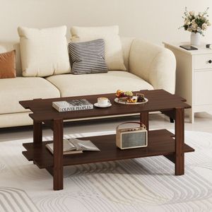 2-Tier Slatted Wood Coffee <b>Table</b> with Storage Shelf Elegant Center <b>Table</b> Design - Product Image 5