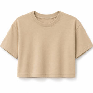 เสื้อครอปท็อปผู้หญิง แขนสั้น คอกลม สีพื้น ผ้าฝ้าย 100% ระบายอากาศ แห้งเร็ว 220 กรัม เสื้อผ้าลำลอง ฤดูใบไม้ผลิ ฤดูร้อน - Product Image 1