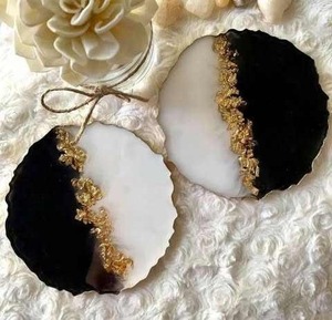 High End Marble Epoxy Resin <b>Coaster</b> <b>Set</b> with Stand Wholesale Supplier - Product Image 3