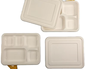 Barquette alimentaire écologique 8 compartiments avec couvercle, en bagasse de canne à sucre biodégradable, jetable, légère, étanche et compostable - Product Image 1