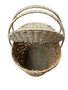 Handwoven Eco-Friendly Vintage Water Hyacinth Picnic <b>Basket</b> <b>Lid</b> Double Handles Oval Wicker Storage Hamper for Home Decoration - Product Image 5