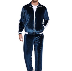 High End Eco-Friendly <b>Velvet</b> Blue Color Tracksuit Thick Winter Soft Velour <b>Jogger</b> Set Loose Fit <b>Velvet</b> Tracksuits Breathable - Product Image 1
