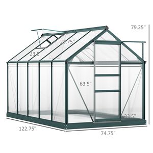 Serre de jardin en aluminium pour l'extérieur 6 x 10 avec toit en polycarbonate et gouttières de ventilation pour jardins et espaces extérieurs - Product Image 3