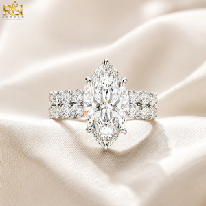 แหวนเพชรเม็ดมาร์คีส์ 2 กะรัต ผลิตในห้องปฏิบัติการ |   แหวนหมั้นทองคำแท้ 9K/14K/18K แบบสองแถวประดับเพชรทรงพาเว่ พร้อมวงแหวนซ่อนรอบเพชร สี DEF ความใส VVS2 - Product Image 4